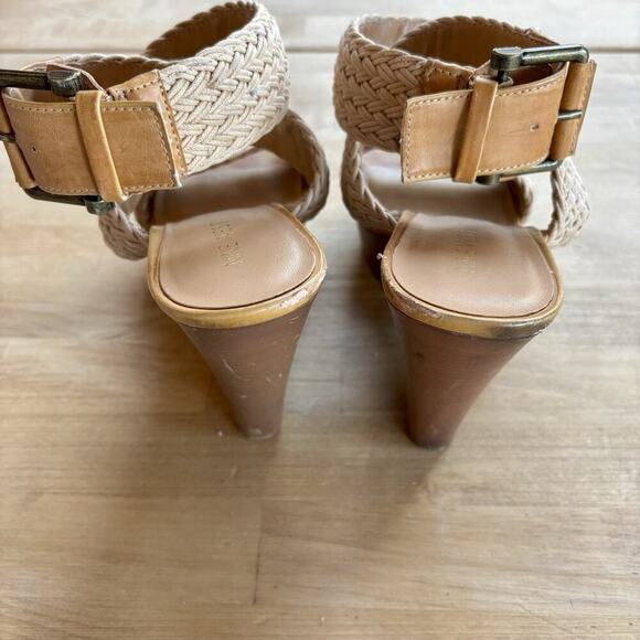 Nine West Marlon Boho Wedge Heels 8.5M Brown Woven Platform Adjustable Sandals - Picture 9 of 13